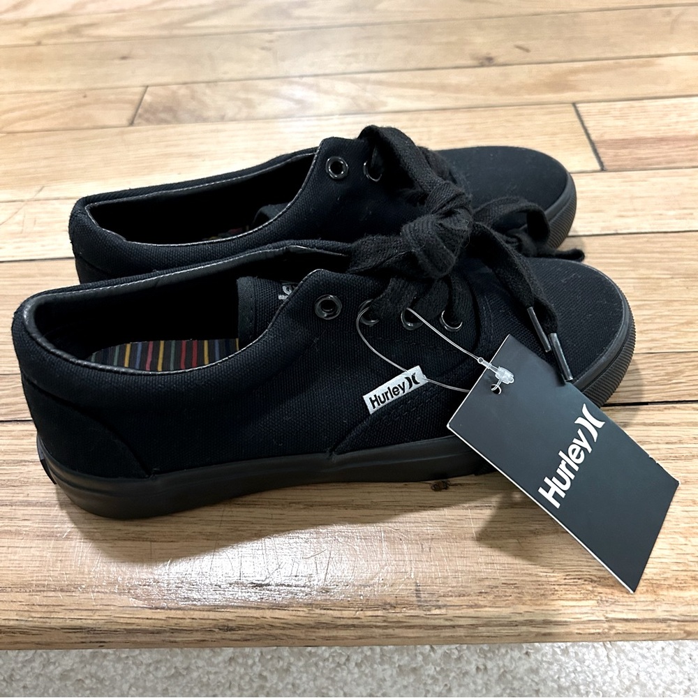 🆕 Hurley Kids Marley Lace-up Black Canvas Sneakers NWT